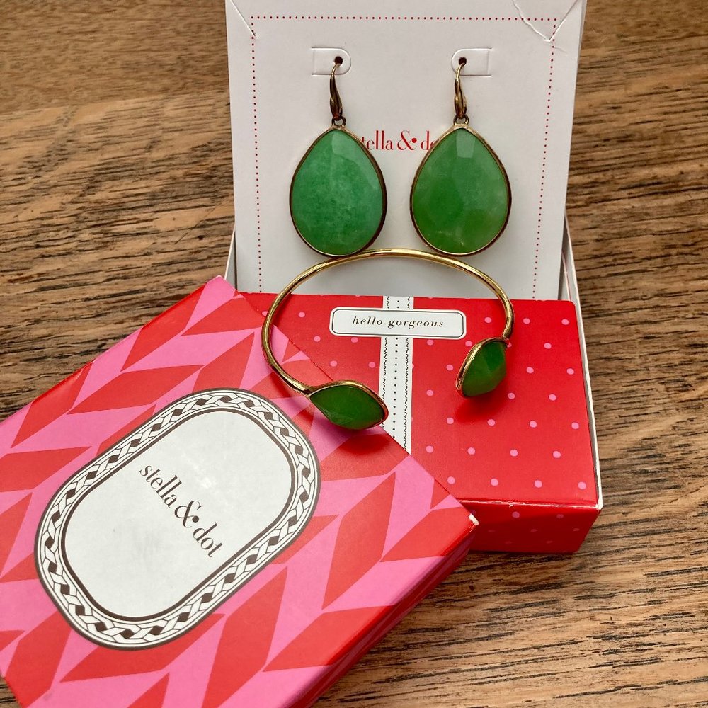 Stella & Dot Jade Drop Earrings & Cuff Bracelet